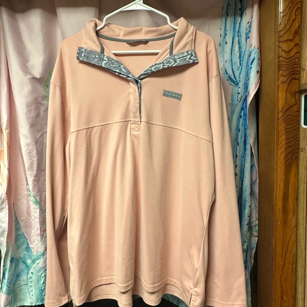 Simply Southern Peach Pullover with Snakeskin Trim